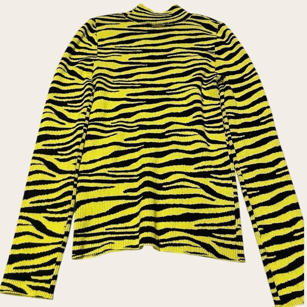 Milly Fitted Zebra Mock Yellow & Black Long‎ Sleeve Top Sz M